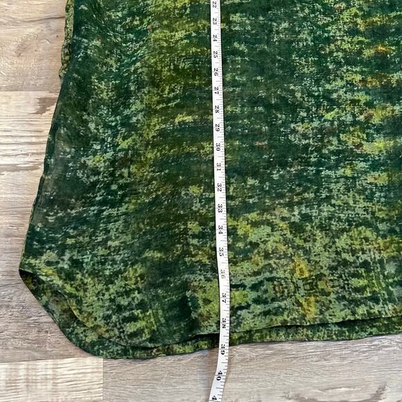 YAVI Green Silk Tunic Dress Abstract Print Sheer Oversized Goblincore - Picture 8 of 8